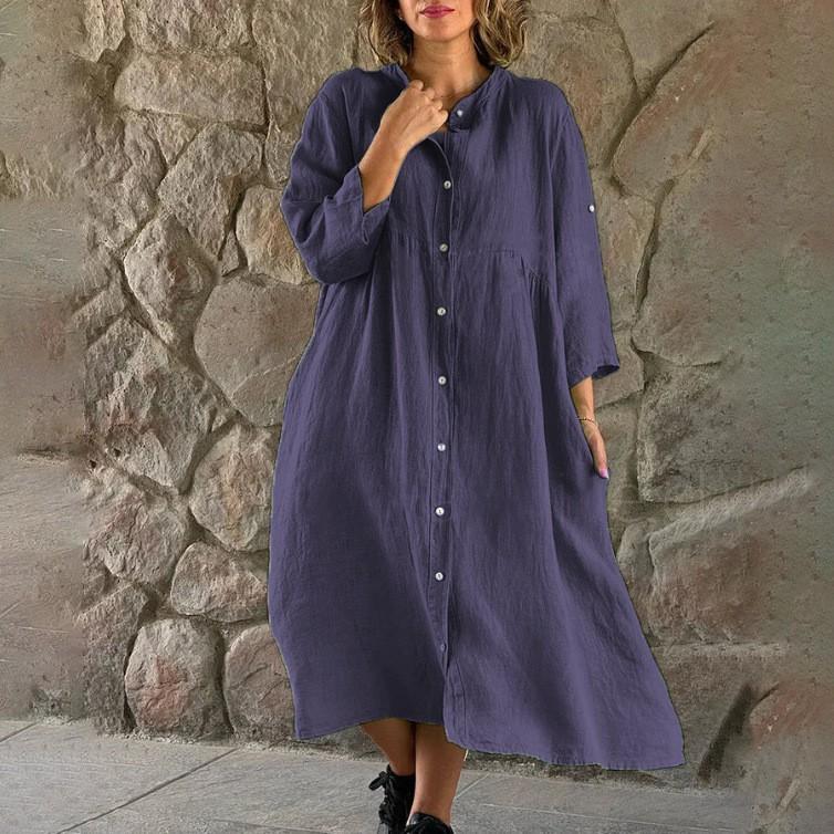 Women's Fashion Casual Bohemian Long-sleeved Pocket Dress Long Skirt