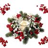 Flower Artificial Wreath Candle Rings Red Berry Pillar Candlestick Wreath Candle Holder  Party