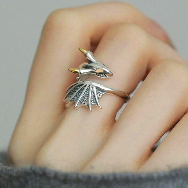 Vintage Dark Dragon Opening Rings for Men Women Cute Animal Silver Color Metal Punk Fashion Finger Ring Fashion Jewelry Party