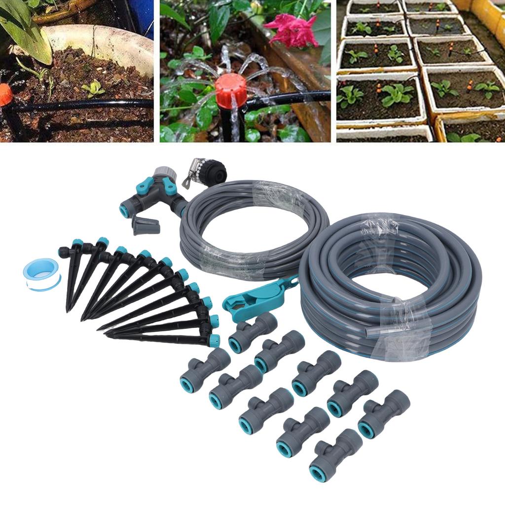 Sistema de Irrigação por Gotejamento 32,8 pés 8 Furos Ajustável Nebulização Precisa Kit de Aspersor de Irrigação por Gotejamento para Jardim Estufa Gramado