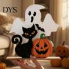 Holiday Window Display Items Halloween Table Decor, Wooden Black Cat Ghost Pumpkin Decorations Indoor Cute Small Signs Gifts, Room Decor for
