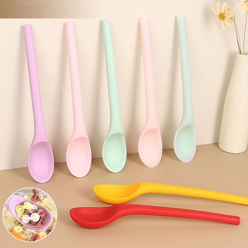 Silicone Integrated Tableware Heat Resistant Kitchen Spoons Nonstick Kitchen Mixing Flatware Kitchenware Soup Spoon Dining Bar
