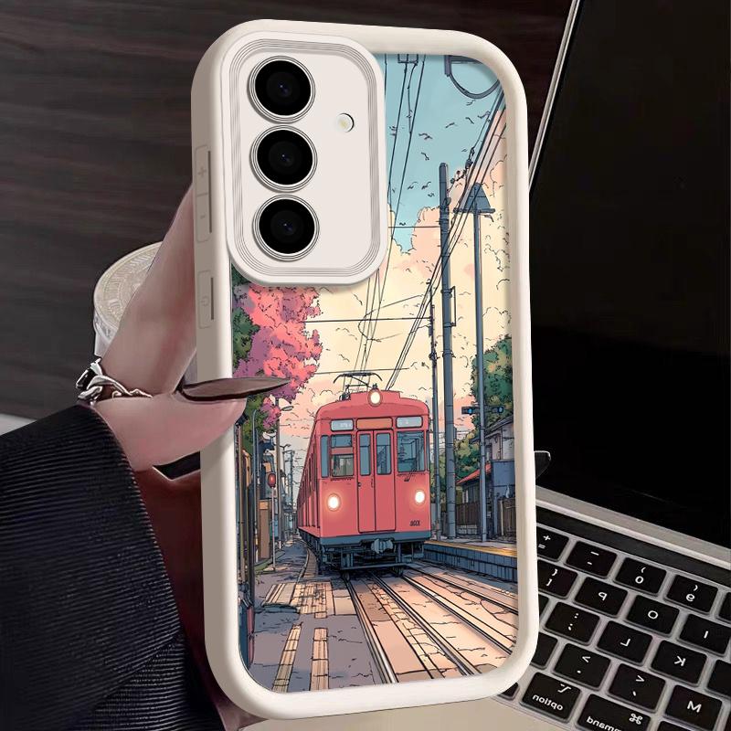 Husă mată cu model de tren de munte înzăpezit pentru Smausng S24 FE S23 Ultra S22 S21 A16 A15 A55 A35 A54 A34 Protecție lentile Husă moale TPU rezistentă la șocuri