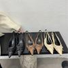 2025 Spring and Autumn New Light Mouth Pointed Head Thin Heel Medieval Shoes Bow Single Shoes with Color Matching Thin Heel