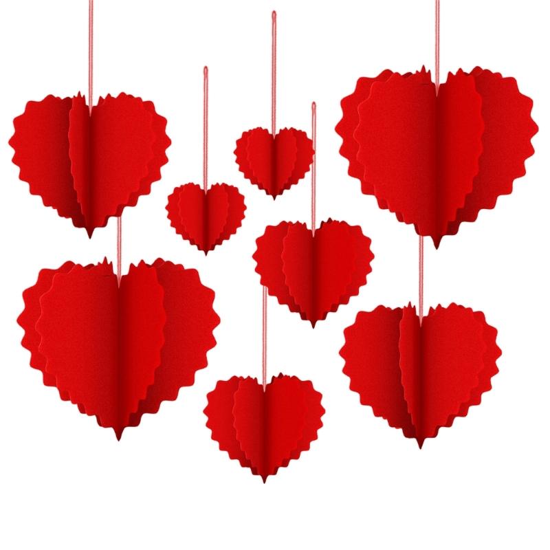8Pcs Valentine's Day Heart Decoration Foldable Paper Heart Shape Ornament Easy Assembly for Wedding Party Decoration