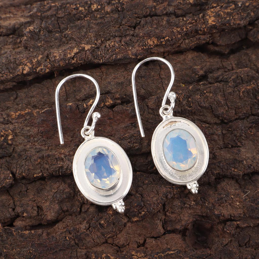 Milky Opal Gemstone Jewelry, 925 Solid Sterling Silver Earrings, Handmade Gorgeous Silver Earrings, Boho Opal Earrings For Love
