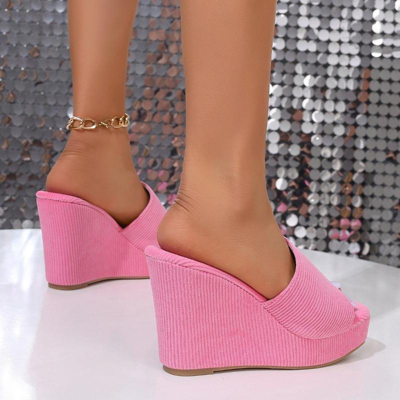 Women's New Summer Square-toed, Peep-toed, Fashionable, One-line and Versatile Wedge Slippers