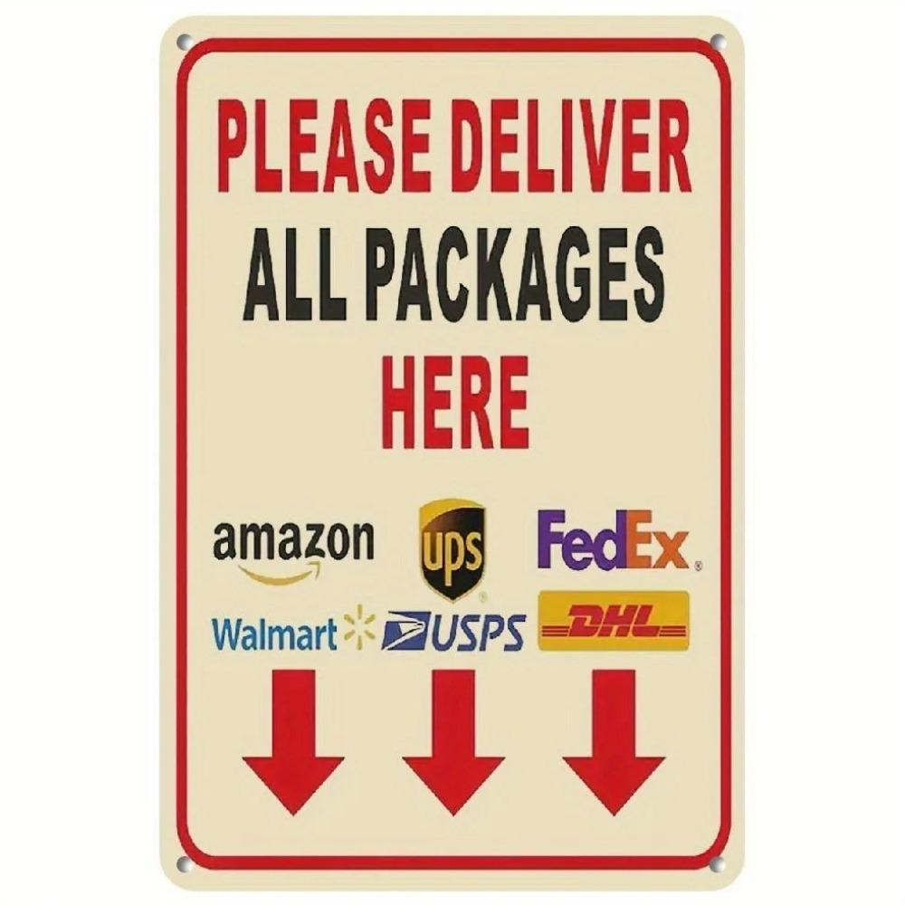 Modern 'Please Deliver All Packages Here' Arrow Aluminum Sign | Durable Indoor/Outdoor Wall Decor | Ideal for Office