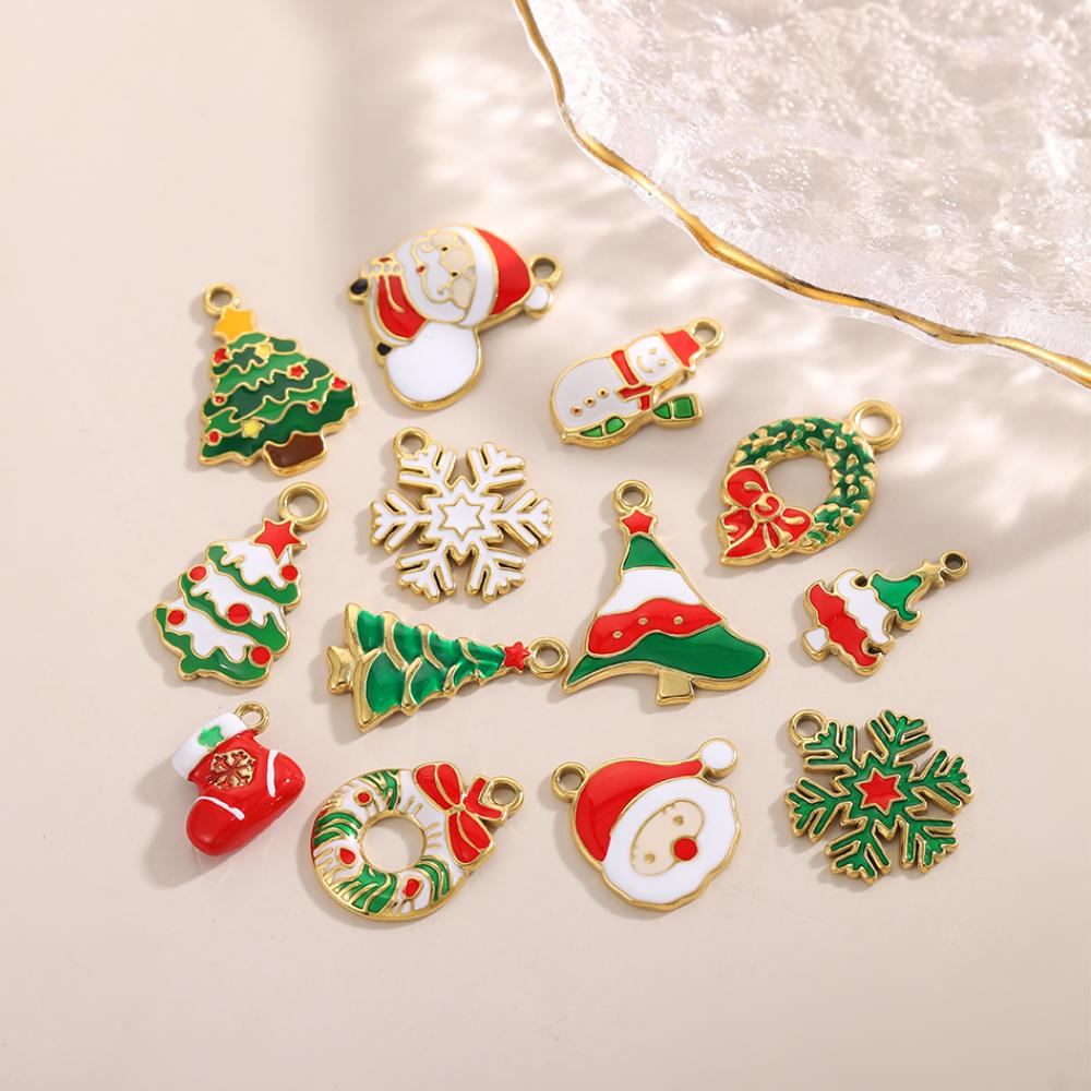 CARLIDANA Enamel Christmas Trees Santa Claus Snowman Charms DIY for Earrings Bracelets Pendants Making DIY Jewelry Accessories