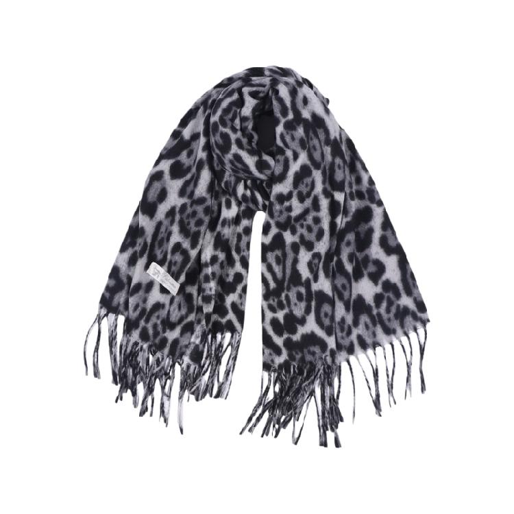 

Winter Leopard Pattern Scarf Oversized Warm Neck Warmer Headwrap Scarf With Fringe For Outdoor And Office