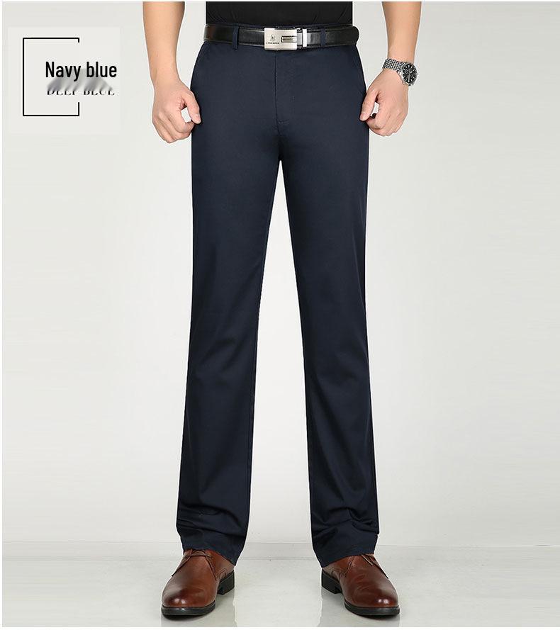 Men's Black Elastic Straight-Leg Summer Business Casual Pants