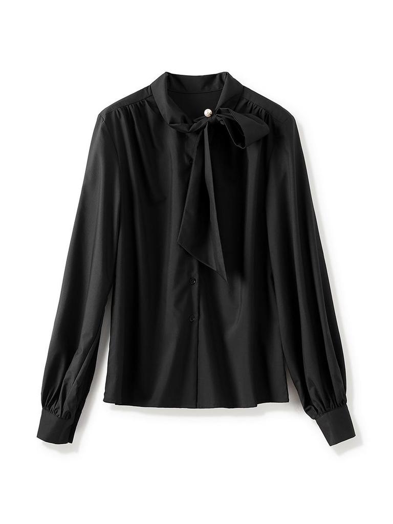 Commuting Coolness Lantern Sleeve Beaded Ribbon Women's Loose Top, Autumn/Winter Style