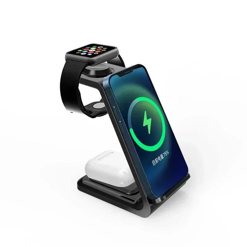 

30W 3 In 1 Wireless Charger Stand For iPhone 16 15 14 13 12 Pro Max Apple Watch 10/9/8/7 Airpods Pro Fast Charging Dock Station чорний