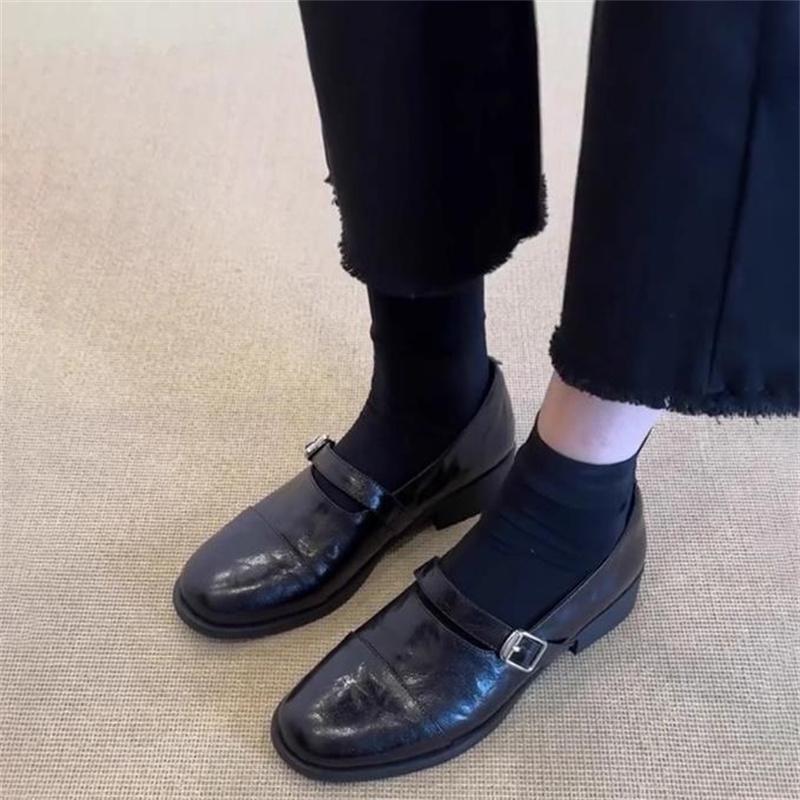 Echte Leder Damen Mary Jane Schuhe Vintage Mädchen Niedriger Absatz Lolita Schuhe Runde Spitze Uniform Kleine Lederschuhe Damen Loafer