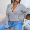 Women Autumn Winter High Waist Solid Color Pullover Sweater V Neck Hollow Bat Sleeve