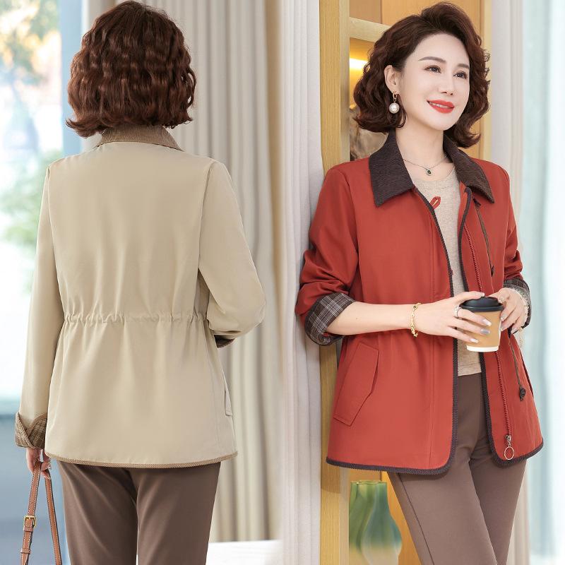 2025 Spring and Autumn Fashion Turn-Down Collar Jacket for Middle-Aged and Elderly Women
