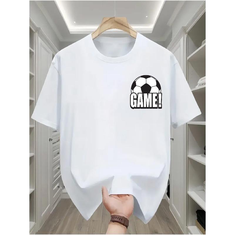 

European sizes Fashionable, Elegant, and Minimalist Printed Men s T-shirt - Featuring a Dynamic Soccer Pattern Combined with the GAME! Text S белый