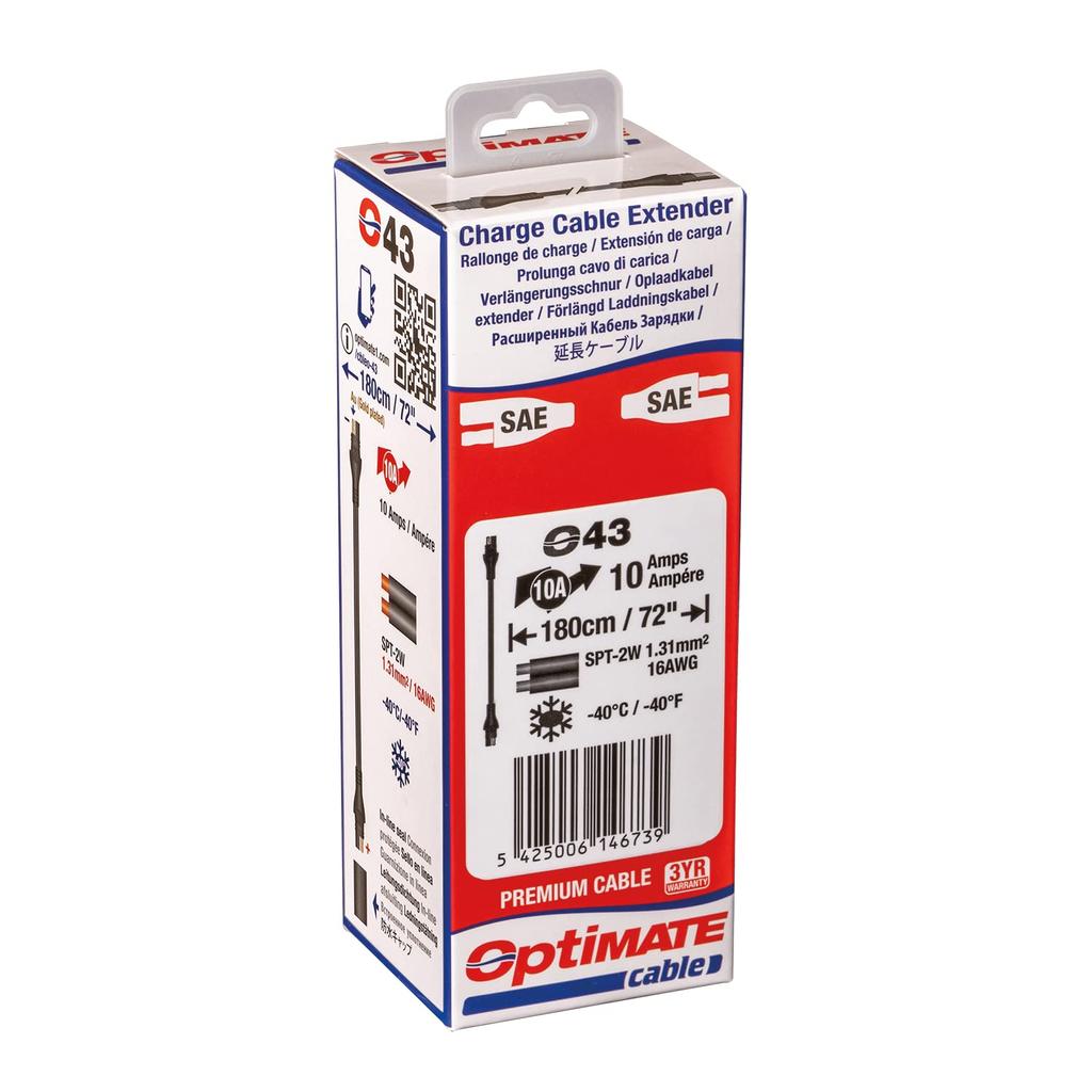 TecMATE O-43 70.9 Inches (180 Cm) Extension Cable, 10A Max, Waterproof Cap Included