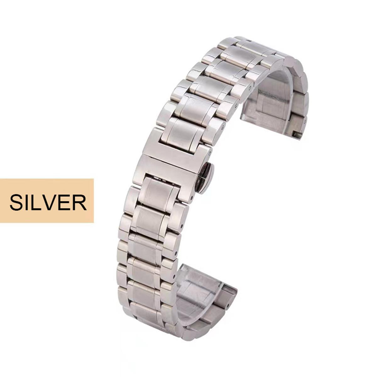 Luxury Gold Metal 304 Stainless Steel Elastic Pin Buckle Watch Strap Smartwatch Replacement Band for Men 22MM 18mm серебряный