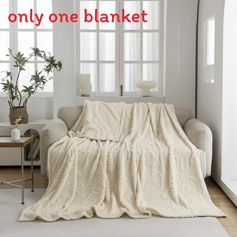 Pure Color Flannel Blanket With Butterfly Pattern For Office Nap And Air Conditioning Comfort