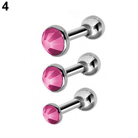 3 Pcs Rhinestone Ear Studs Fashion Tragus Helix Bar Cartilage Piercing Earrings