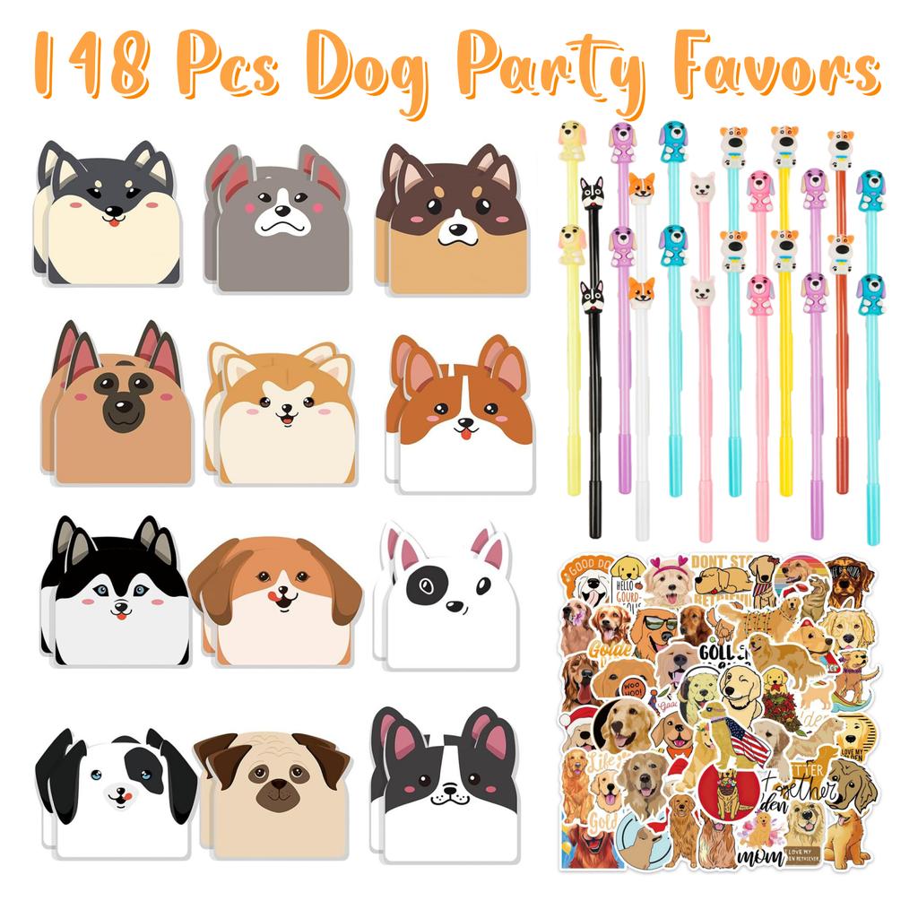 148 Pcs Dog Party Favors Dog Themed Birthday Party Decorations Adopt A Puppy Party Favor for Classroom School Reward Gift Prizes