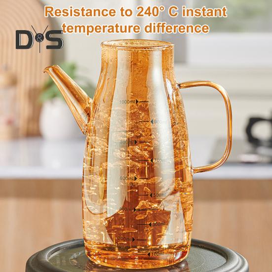 Glass Oil Dispenser Bottle with Drip-Free Spout 600/800/1000ml Large Capacity Oil Pot for Vinegar Soy Sauce Food-Grade Kitchen Gadgets