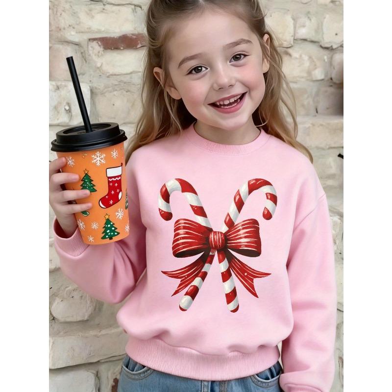 European sizes Black Christmas Sweater Suitable for Winter Celebrations - Candy Cane Bow Print, Round Neck Sleeve Holiday Sweaters
