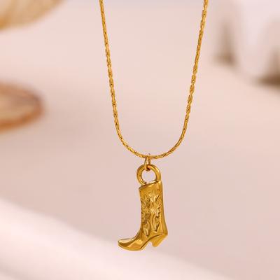 Personality Design Stainless Steel Gold Color Western Cowboy Boots Pendant Necklace For Women Charm Streetwear Jewelry Punk Gift
