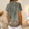 Women’s Casual Short Sleeve Waffle Knit Polo Shirt with Vintage Floral Print and Turn Down Collar for Daily Wear