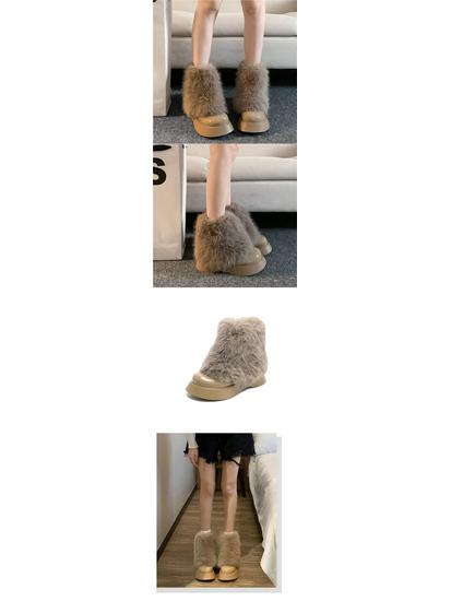 Dámské fleecem podšité boty na silné podrážce s kožíškem - Kolekce Podzim/Zima 2025, Módní sněhule ve stylu Little Fragrance.