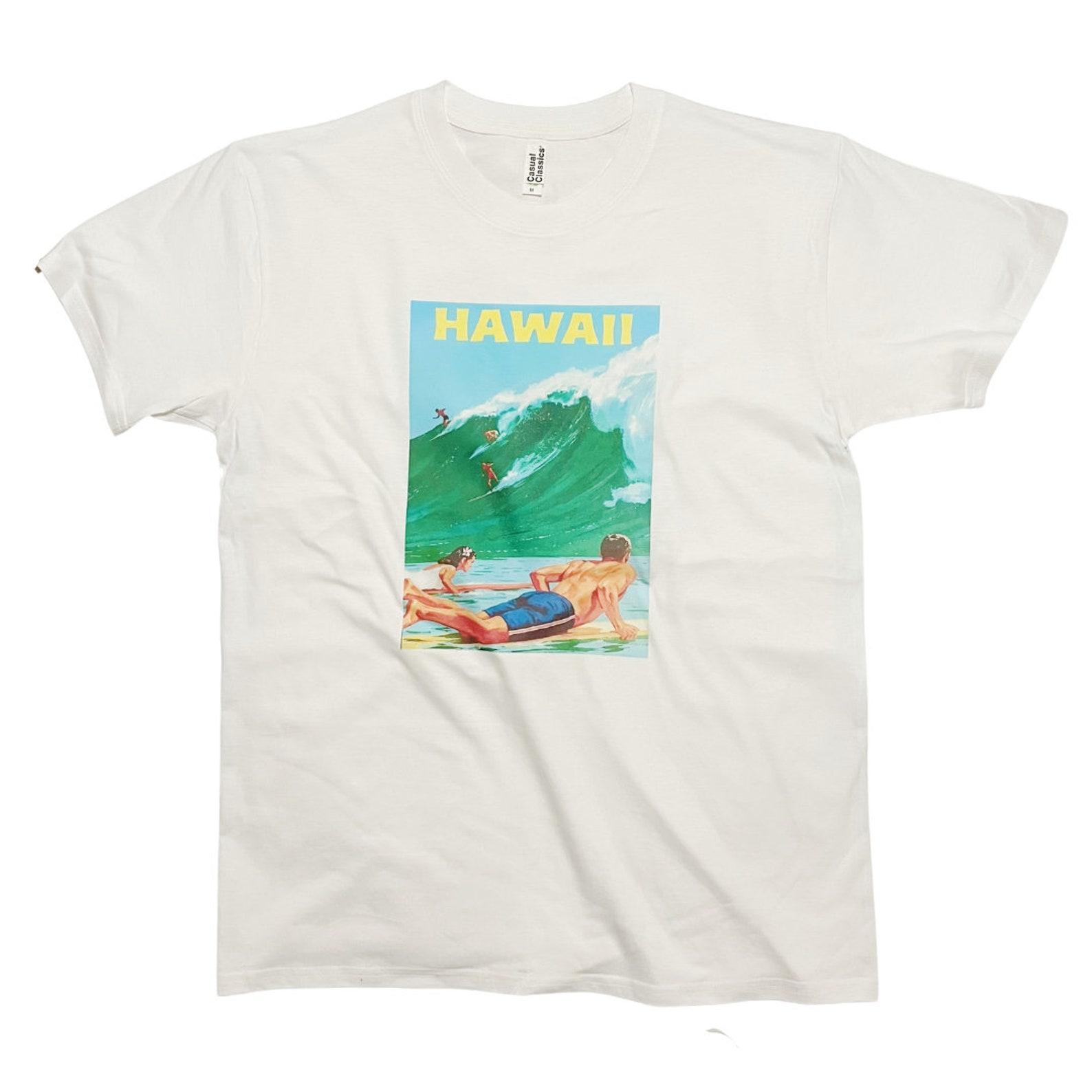 Hawaii Travel Poster T-Shirt Vintage Surfing Poster Art L