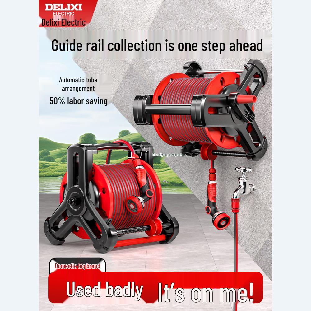 Delixi Electric Retractable Water Hose Reel with Spray Nozzle for Vegetables and Flowers.