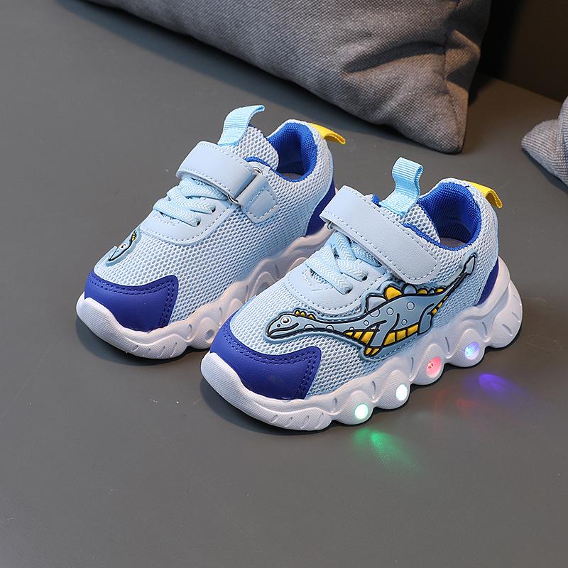 Beliebte Kinder-Dinosaurier-LED-Licht-Sneaker - Atmungsaktive Slip-on-Schuhe aus Mesh für Frühling & Herbst