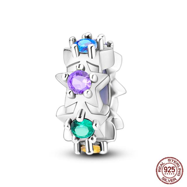 

Подходит для Fasion 925, оригинальный браслет, 100% стерлинговое серебро 925 пробы, блестящие красочные циркониевые подвески в форме сердца, бусины, изысканные ювелирные изделия своими руками, подарок