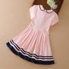 Children Summer Dress 4-12 Years Short Sleeves Turn-Down Collar Preppy Style Kids Clothes Little Girls Cotton Clothing