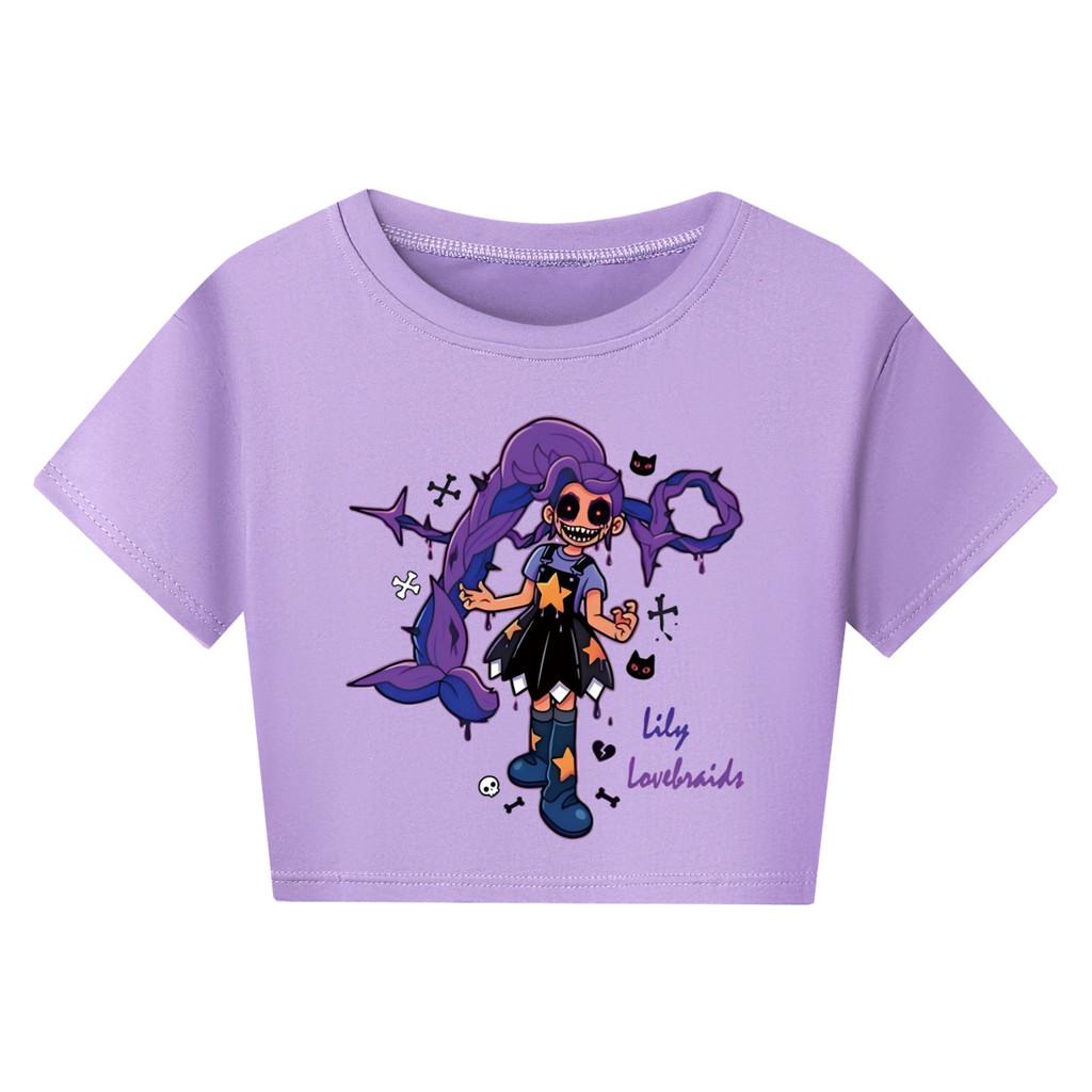 5602 Kids Girls Lily Lovebraids Print Short Sleeves Short T-Shirt Crop Top
