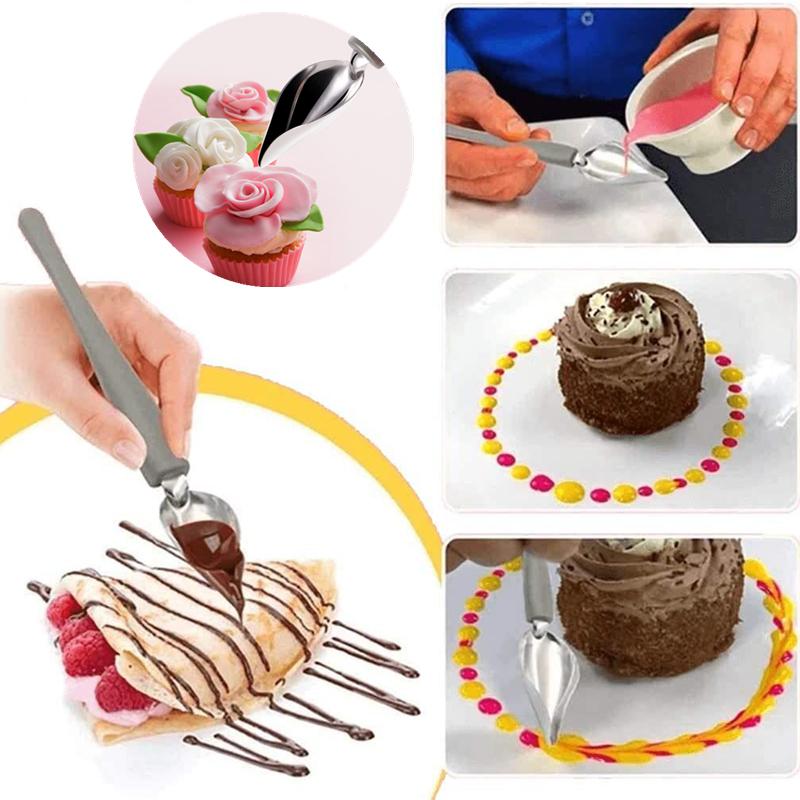 Kitchen Stainless Steel Sauce Brush Spoon Chef Decorative Cooking Tip Spoon Western Food Plate Baking Dessert Tip Painting Spoon