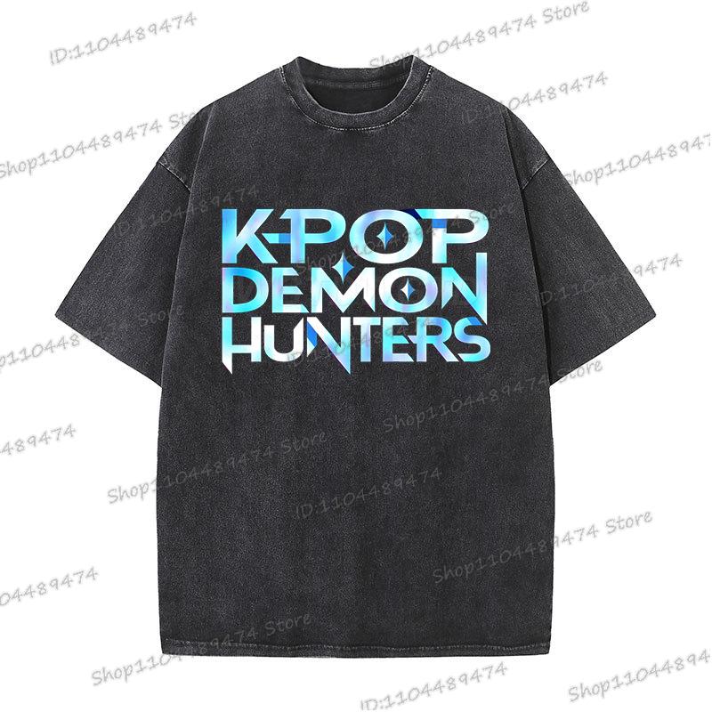 Neuer Film KPop Dämonenjäger Tiger T-Shirt Sommer Baumwolle Kurzarm T-Shirts für Damen Herren Lässig Gewaschene Vintage Oberteile Tees