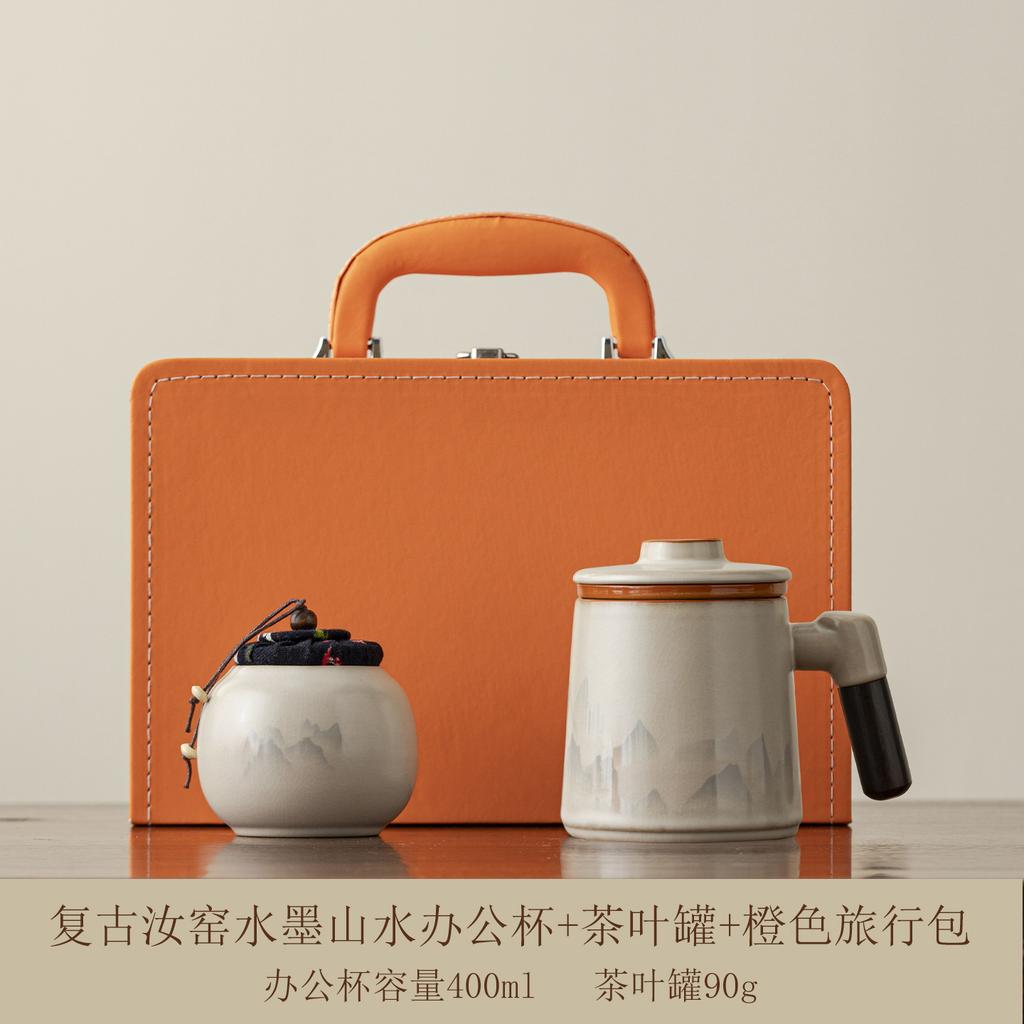 Ink landscape Ru kiln teacup ceramic filter mug with lid personal office water cup tea cup