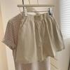 Women's Elastic High Waist Casual Shorts Multi-Color Cotton Blend Wide Leg Summer Shorts with Pockets