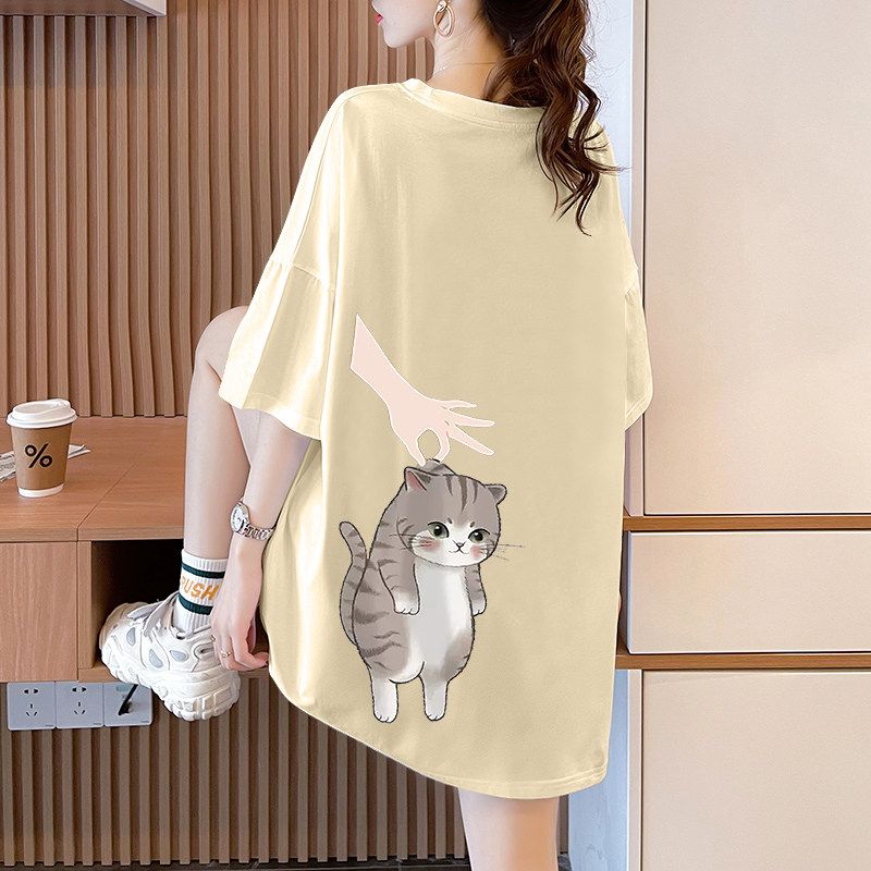 

Plus-Size Women s Short-Sleeve T-Shirt, Mid-Length, 2026 Summer New Style, Loose Korean Version, Belly-Covering Pure Cotton Top for Plus-Size Women Apricot 3XL