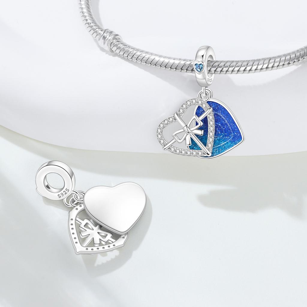 Copper Blue Heart Double-Layer Drift Bottle Chain Charms Beads Pendant For Original Bracelet Woman Girl Jewelry