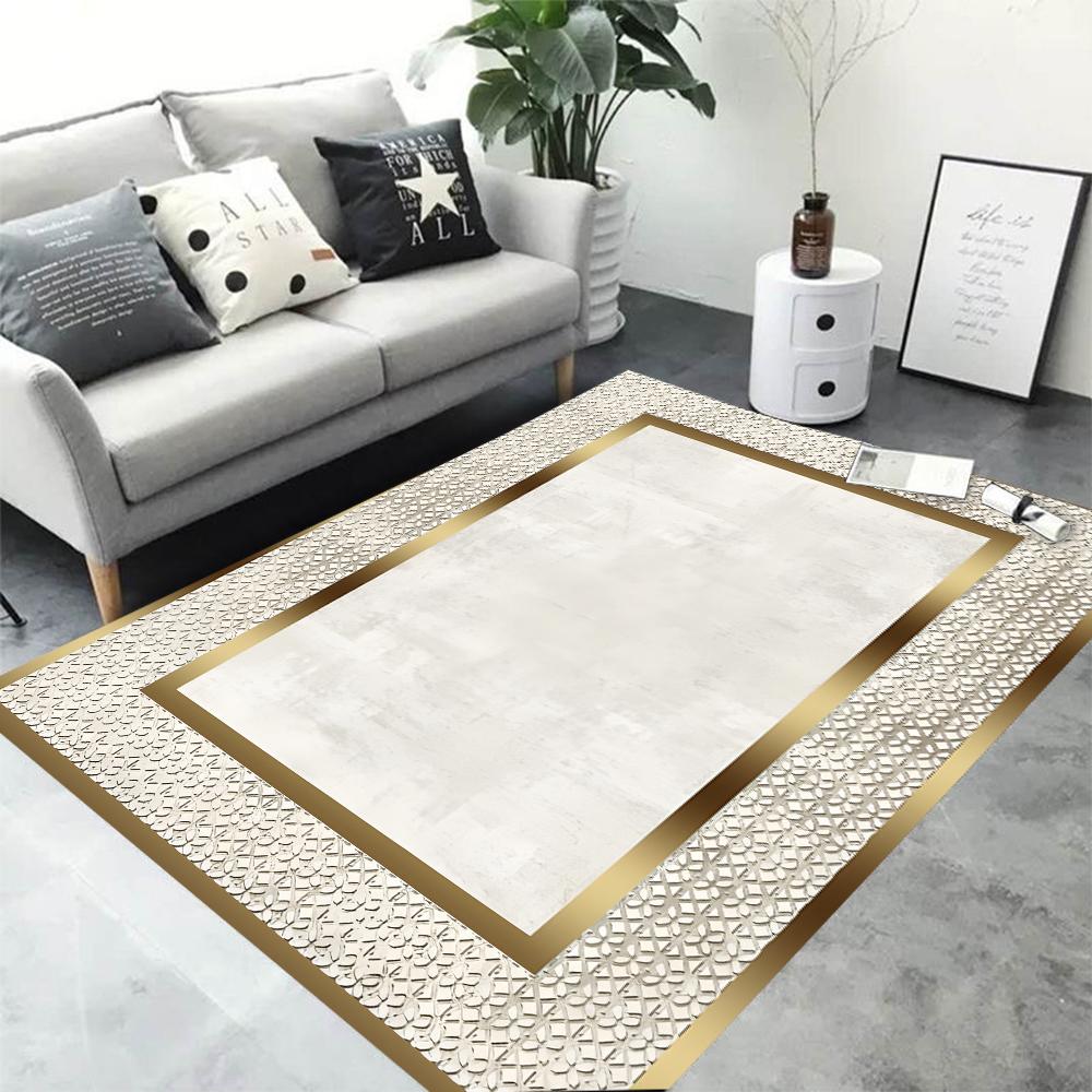 Opulent Golden Abstract Floor Mat Modern Carpet for Living Room Coffee Table Luxurious Rug for Room Decor Perfect Stylish Spaces