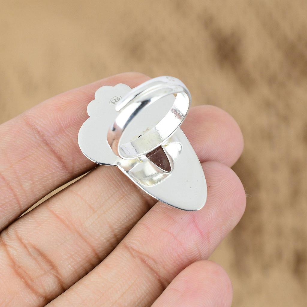 Gift For Her 925 Silver Natural Cherry Quartz Promise Flower Adjustable Ring