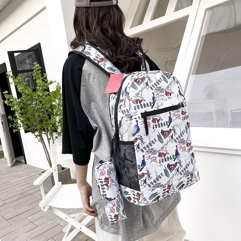 

Flying Man Logo Backpack & Pencil Case Set - Trendy Shoulder Bag for Junior and Senior High School Students