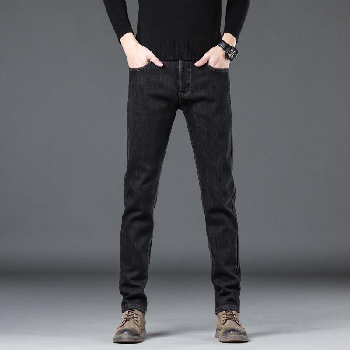 

2024 Осень и зима Новые джинсовые брюки для мужчин, эластичные облегающие прямые брюки, удобная и мягкая толстая мужская одежда 28 чёрный