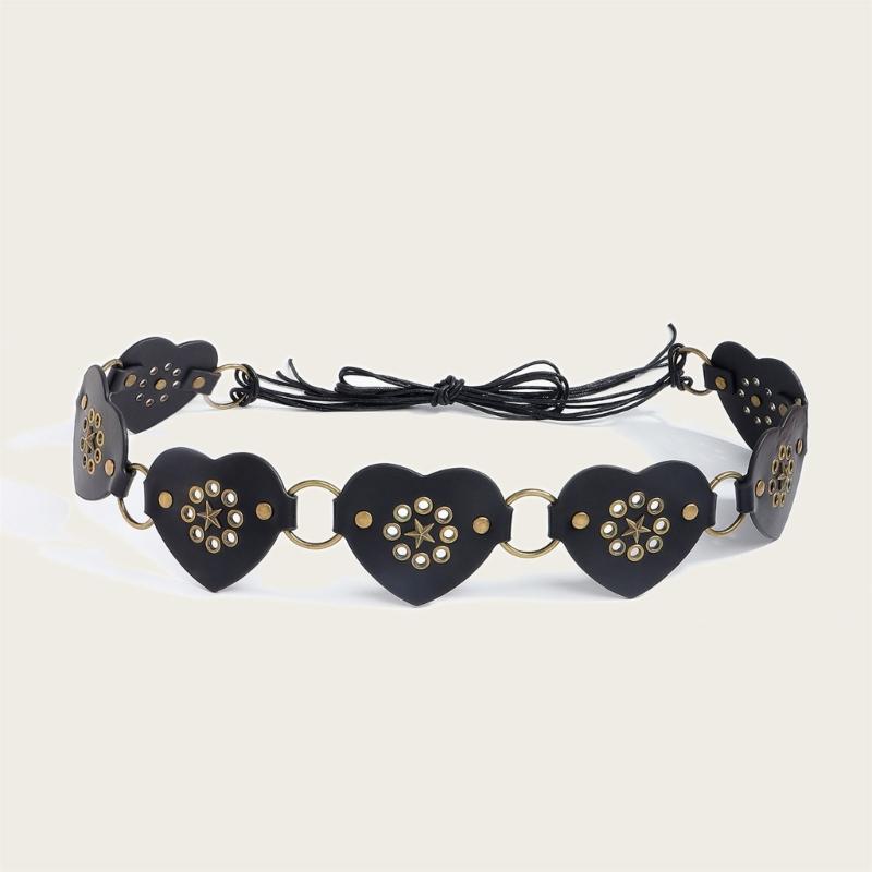 Retro Wide Heart Link Belt Fashion Accessory Waist Cincher Band For Jeans Dresses In Multiple Color