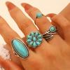 Juego de 5 Anillos Color Plata Retro Envejecido Anillos para el Dedo con Turquesa de Imitación Estilo Bohemio Versátil Apilable Joyería para el Dedo Regalo