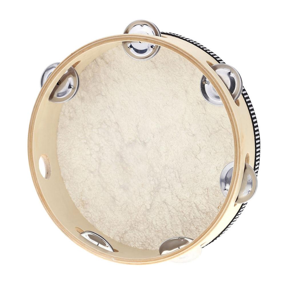 8" Hand Held Tambourine Drum Bell Birch Metal Jingles Percussion Musical Educational Toy